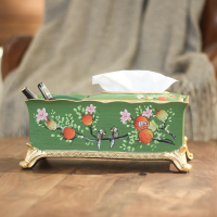 新中式多功能阿斯卡利(ASCARI)纸巾盒现代家用客厅茶几遥控器收纳盒装饰抽纸盒摆件 绿色石榴花多功能纸巾盒