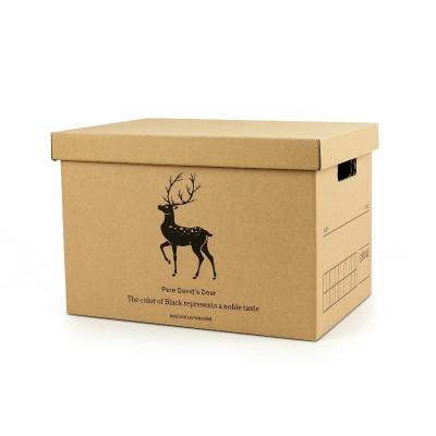 牛皮纸质折叠特大号阿斯卡利(ASCARI)收纳箱公司档案盒收纳纸盒有盖搬家整 麋鹿+时钟(2个装) 39X28X27cm