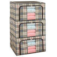 装衣服收纳箱布艺整理箱牛津布钢架衣物储物箱衣柜收纳盒阿斯卡利(ASCAR 72升英伦咖啡格子 三件套(可水洗款)大力推荐