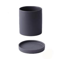 陶瓷花盆ins北欧风格简约圆柱现代黑白色亚光带托盘多肉绿萝花盆