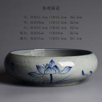 复古中国风手绘水仙花盆陶瓷圆形铜钱水培睡莲一叶莲特大号花盘