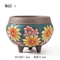 韩式手绘延禧花盆创意复古陶瓷绿植物老桩花盆多肉植物粗陶花盆