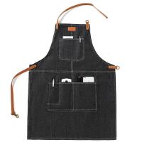 时尚挂脖牛仔围裙订做logo奶茶店咖啡厅烘焙师餐饮成人工作服定制