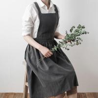 定制logo围裙日式复古森系画室花艺百褶裙摆系带棉麻文艺工作服