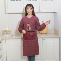 围裙罩衣家用厨房长袖纯棉女时尚防水防油做饭带袖罩衣大人反穿衣