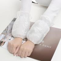 蕾丝袖套女秋冬季羽绒服护袖黑白色大红袖筒短款双层网纱防污