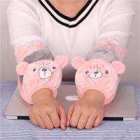 韩卡通立体小熊毛绒袖套女秋冬中长款套袖办公室护袖可爱防脏袖头
