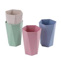 4只装家用洗漱杯小麦秸秆漱口杯 简约菱形刷牙杯情侣