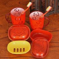 结婚婚庆情侣刷牙杯子红色刷牙缸子结婚洗漱杯子结婚皂盒牙刷