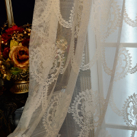 「优选」绣花窗帘纱帘蓝色红色客厅别墅刺绣窗帘欧式韩式地中海中式白色纱SN5981