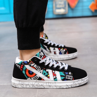 砚南锋男鞋 2019夏季新款帆布鞋韩版潮流鞋子百搭时尚休闲鞋男学生高帮涂鸦板鞋运动鞋子 男青少年帅气板鞋男