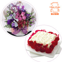 蓝莓之夜中花盒+玫瑰情人1磅鲜花蛋糕套餐玫瑰深圳配送