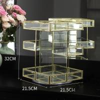 上新上新欧式旋转化妆品收纳盒ins透明玻璃桌面梳妆台护肤置物架 一件新 四边形旋转