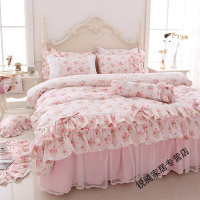 上新上新棉韩版公主风夏四件套蕾丝花边被套床单床裙婚庆粉韩式全棉床品新
