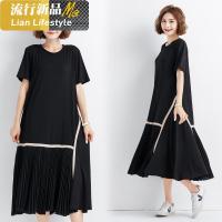 流行女装文艺范宽松大码中长款百褶连衣裙女夏装新款2019藏肉显瘦休闲女裙_7