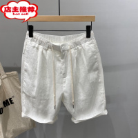 SHANCHAO2021夏季新款纯色日系宽松亚麻休闲短裤男抽绳简约百搭五分裤中裤休闲裤