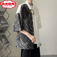 SHANCHAO腰果花衬衫男短袖ins夏季薄款港风日系中袖外套韩版潮流痞帅衬衣