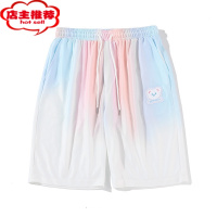 SHANCHAO渐变色运动小熊短裤男ins潮速干五分裤夏季高级感胖子大码沙滩裤