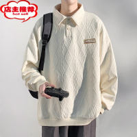 SHANCHAO长袖Polo衫卫衣男士新款潮牌休闲宽松翻领情侣提花百搭上衣