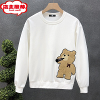 SHANCHAO冬加绒刺绣小熊卫衣男isn潮牌圆领长袖t恤2022新款男士上衣