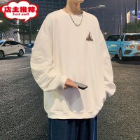 SHANCHAO刺绣纯色圆领卫衣男士慵懒潮牌长袖T恤男款vibe头套上衣服