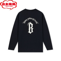 SHANCHAO圆弧后背基础字体logo印花长袖T恤美式高街针织打底衫