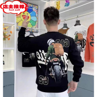 SHANCHAO网红潮牌摩托车印花长袖卫衣男装冬款潮流修身百搭青年上衣服