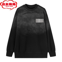 SHANCHAO潮牌水洗做旧渐变标语印花圆领卫衣男女美式复古上衣长袖棉