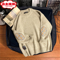 SHANCHAO补丁贴布毛衣男冬季厚款大码针织衫潮牌圆领日系复古毛线衣外套