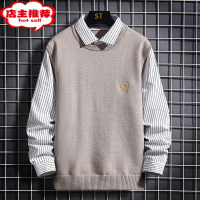 SHANCHAO假两件毛衣男士加厚衬衫领针织衫日系背心加绒打底衫男