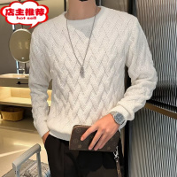 SHANCHAO高端潮牌加厚复古麻花毛衣男装宽松痞帅休闲圆领针织毛线衣