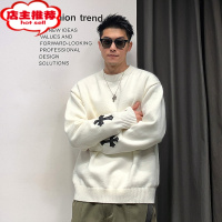 SHANCHAO徐太浪绣花打底毛衣男加厚潮牌宽松内搭圆领针织衫上衣