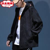 SHANCHAO男士黑色运动薄款外套男款情侣夹克宽松男装2023新款秋款上衣
