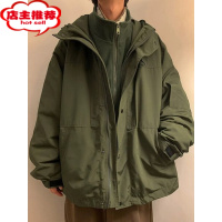 SHANCHAO男三合一可拆卸内胆加厚棉衣军绿色摇粒绒外套工装夹克