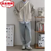 SHANCHAO美式潮牌飞行员夹克外套男女款设计感复古纯色宽松工装棒球服