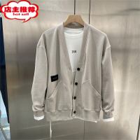 SHANCHAO英伦风男装2023新款V领斜纹开衫卫衣男士针织夹克外套上衣