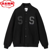 SHANCHAO美式复古黑色字母棒球服夹克男街头潮流机车棉服情侣装宽松外套潮