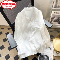 SHANCHAO夏天褶皱坑条长袖衬衫男女时尚潮牌ins高级垂堕感小众巴古领衬衣