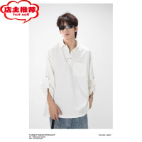 SHANCHAO聪明chen潮牌口袋装饰长袖衬衫宽松纯色男女设计感痞帅情侣上