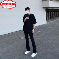 SHANCHAO黑色马吉拉西裤垂坠感高个子男生穿搭cleanfit裤子直筒休闲微喇裤