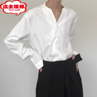 SHANCHAO高级感无领冰丝长袖衬衫男夏季ins潮流轻熟风垂感衬衣痞帅V领宽松