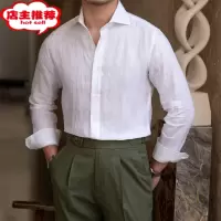 SHANCHAO鹿三先生薄款时尚长袖温莎领衬衫透气亚麻修身百搭休闲衬衣潮流男