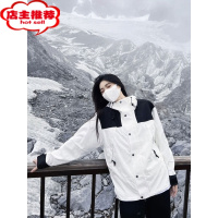 SHANCHAO美式潮牌白色外套男户外连帽山系宽松登山服情侣套装