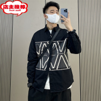 SHANCHAO梅一天撞色拼接长袖衬衫男2023韩版休闲宽松潮流百搭痞帅衬衣