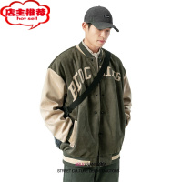 SHANCHAO街头2023新款麂皮绒棒球服男美式飞行员字母刺绣宽松情侣外套