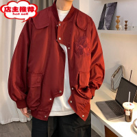 SHANCHAO港风飞行员夹克男宽松潮牌刺绣高街不规则排扣设计感小众外套