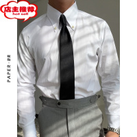SHANCHAO气质条纹白色衬衫时髦绅士竹纤维垂感衬衣休闲商务弹性寸衣男