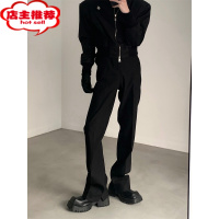 SHANCHAO/小众高街vibe风开叉微喇叭西裤男垂坠感高级感堆积拖地裤