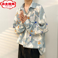 SHANCHAO港风vintage花衬衫男女复古夏威夷痞帅宽松情侣长袖衬衣潮牌外套