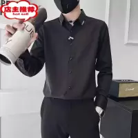 SHANCHAO高级感长袖衬衫男士潮牌衬衣套装2023痞帅男装百搭修身衬衫